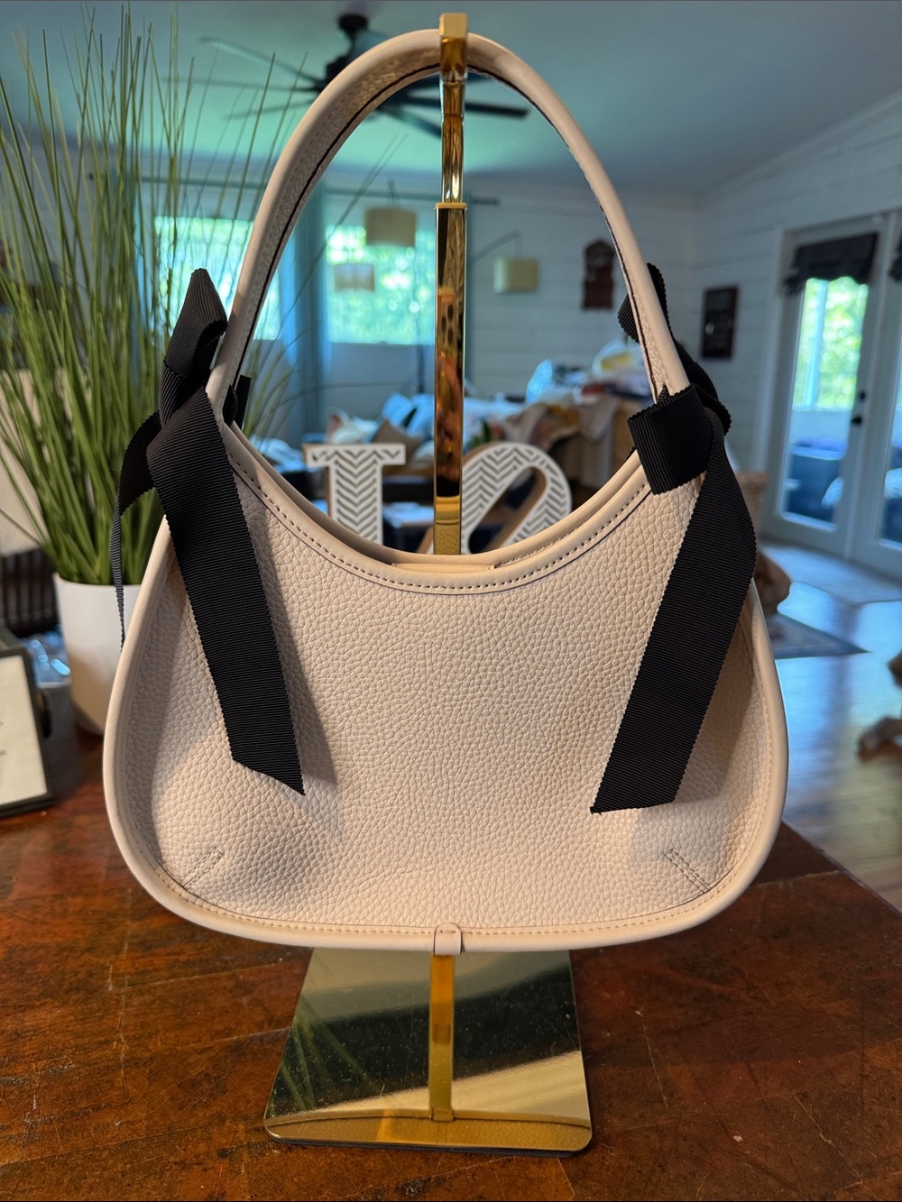Coachtopia Cream Shoulder Bag with Black Ribbon Accents